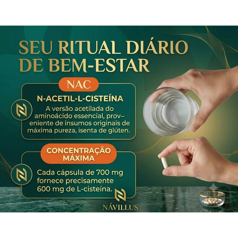 Kit 2 Nac 600mg N-acetil L-cisteína Návillus 2 Meses De Uso Sem Sabor