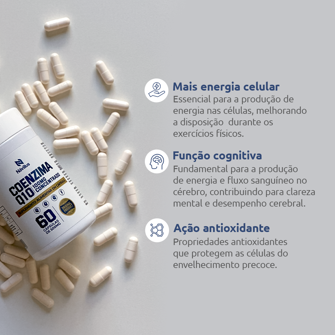 Coenzima Q10 100mg – Ultra Concentrado para Energia e Performance | 60 Cáps – Návillus