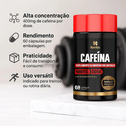 Cafeína 400mg Navillus 60 Cáps Energia Foco Sem Sabor Sem Sabor