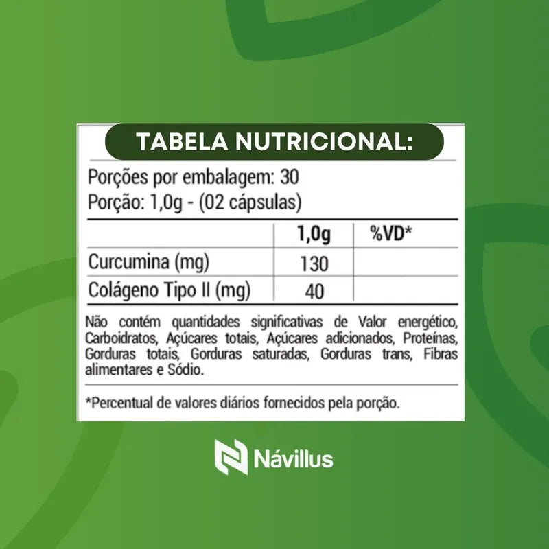 Navilus Cúrcuma Colágeno 60 Cápsulas  Suporte Articular Sem Sabor