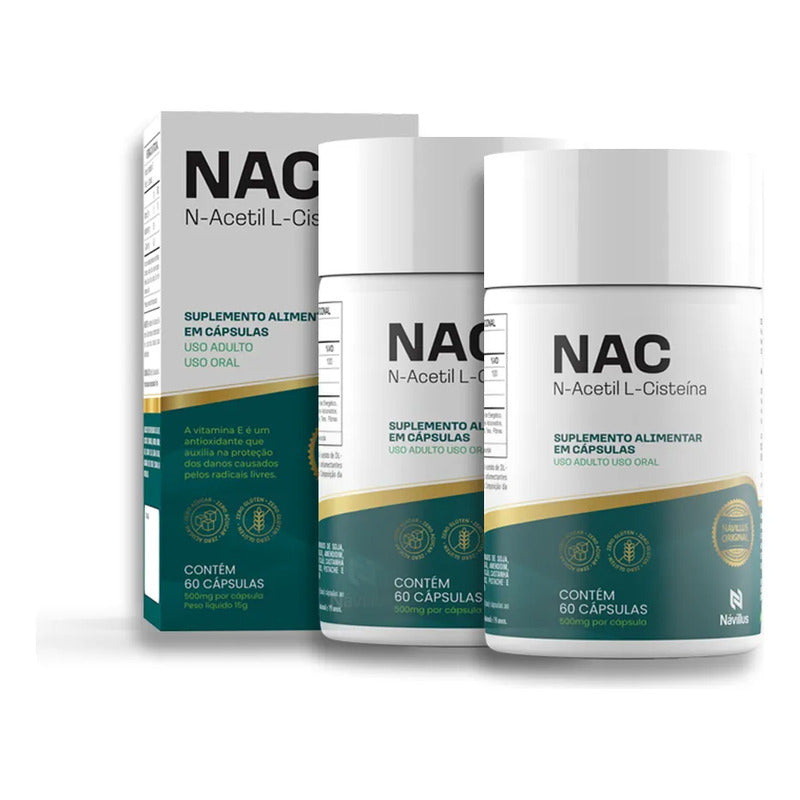 Kit 2 Nac 600mg N-acetil L-cisteína Návillus 2 Meses De Uso Sem Sabor