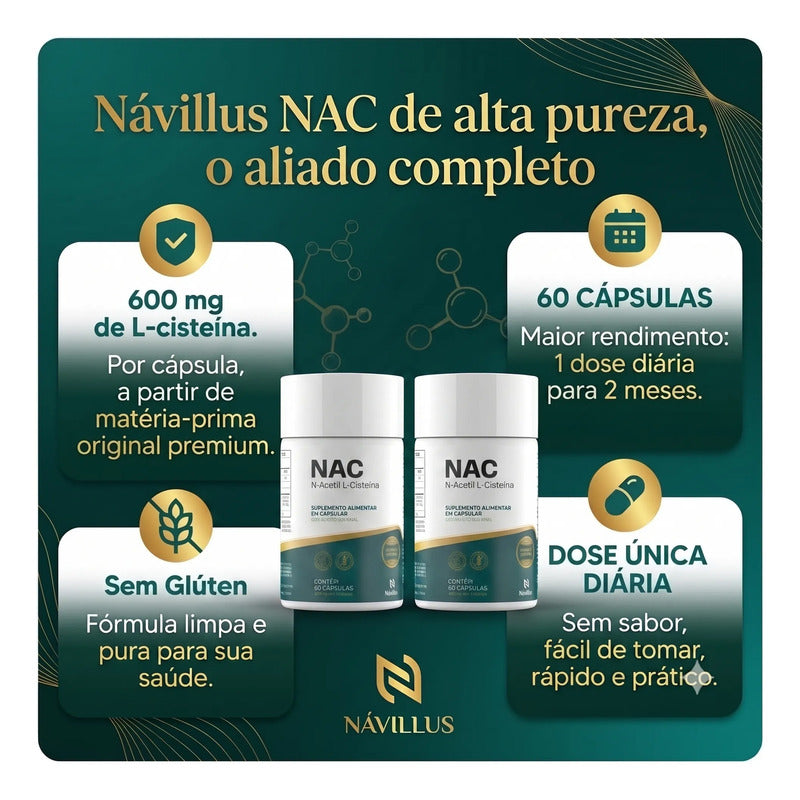 Kit 2 Nac 600mg N-acetil L-cisteína Návillus 2 Meses De Uso Sem Sabor