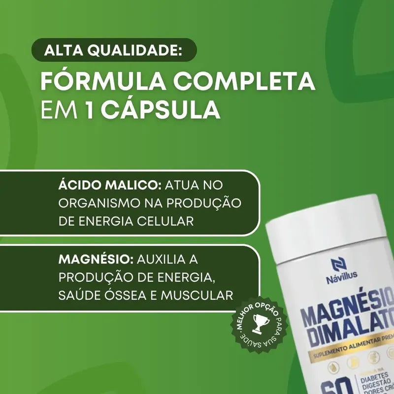 Magnésio Dimalato 700mg 60 Cáps Energia Muscular Návillus Sem Sabor