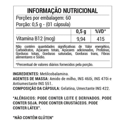 Vitamina B12 Suplemento Alimentar Metilcobalamina 60caps Sem Sabor