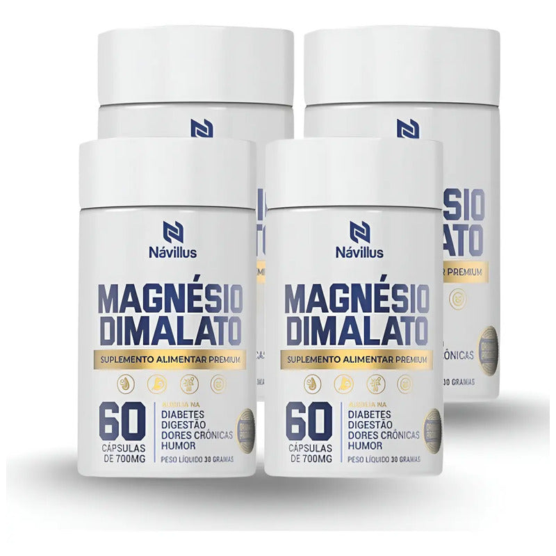 4 Alta Absorção Magnésio Dimalato 60 Cáps | Návillus Sem Sabor