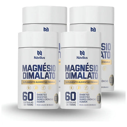 4 Alta Absorção Magnésio Dimalato 60 Cáps | Návillus Sem Sabor