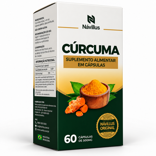Cúrcuma – Alívio Natural para Dores e Inflamações | 60 Cápsulas de 500mg – Návillus