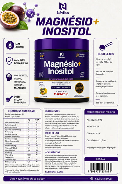 KIT Magnésio + Inositol - Equilibrio Emocional e Alívio da Ansiedade I 250 gramas - Návillus (Cópia)