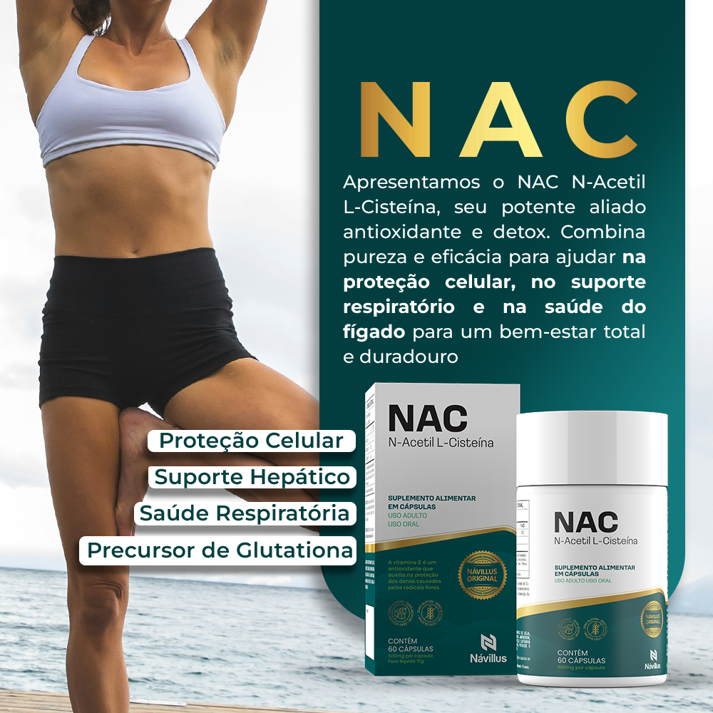 KIT NAC 600mg (N-Acetil L-Cisteína) – Antioxidante Mais Poderoso do Corpo | 60 Cáps – Návillus (Cópia)