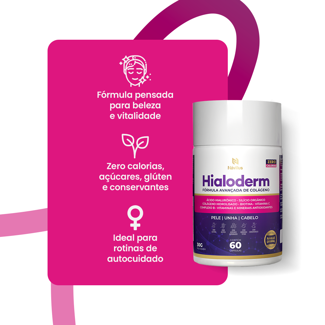 Hialoderm – Colágeno com Ácido Hialurônico, Silício e Vitaminas para Pele, Cabelo e Unhas | 60 Cáps – Návillus