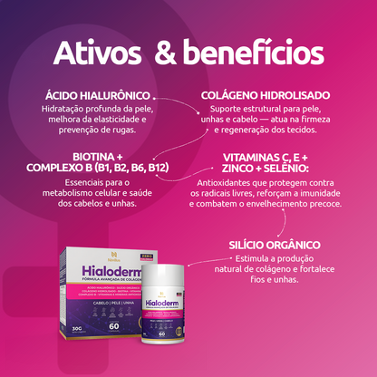 Hialoderm – Colágeno com Ácido Hialurônico, Silício e Vitaminas para Pele, Cabelo e Unhas | 60 Cáps – Návillus