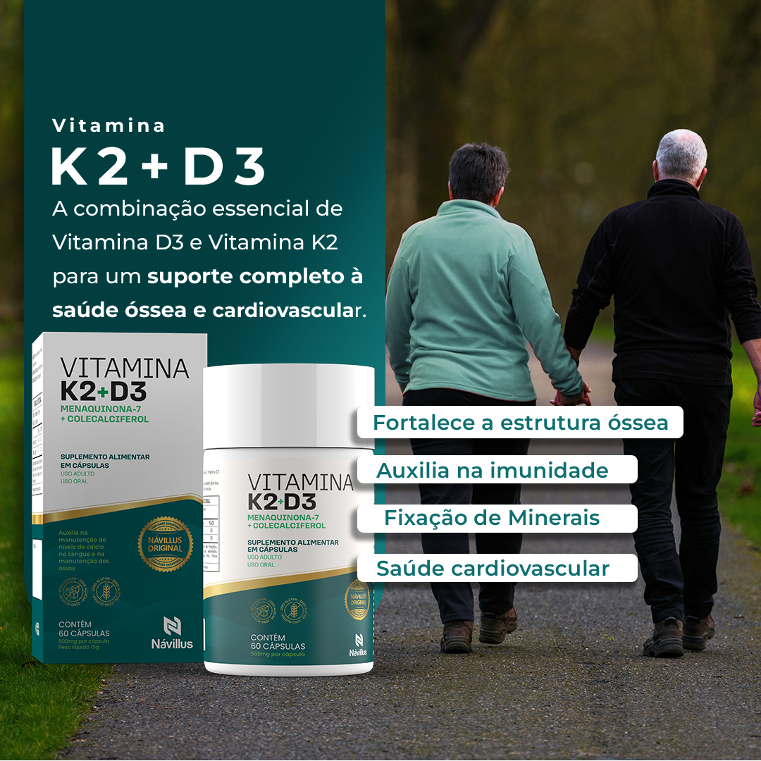 KIT Vitamina K2 + D3 Menaquinona-7 + Colecalciferol - Fortalece Ossos e Imunidade I  60 Cáps - Návillus (Cópia)