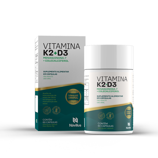 Vitamina K2 + D3 Menaquinona-7 + Colecalciferol - Fortalece Ossos e Imunidade I  60 Cáps - Návillus