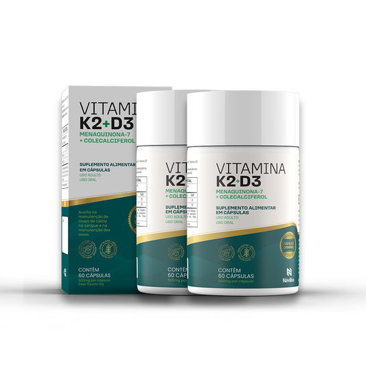 Vitamina K2 + D3 Menaquinona-7 + Colecalciferol - Fortalece Ossos e Imunidade I  60 Cáps - Návillus
