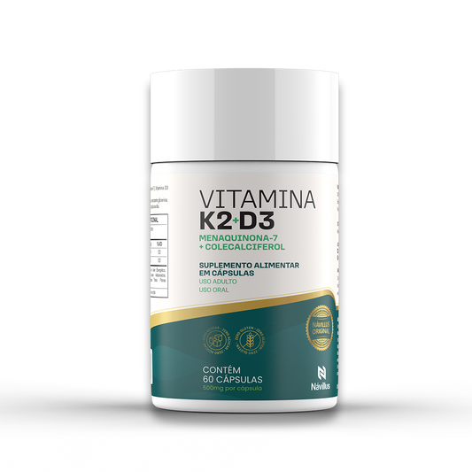 Vitamina K2 + D3 Menaquinona-7 + Colecalciferol - Fortalece Ossos e Imunidade I  60 Cáps - Návillus