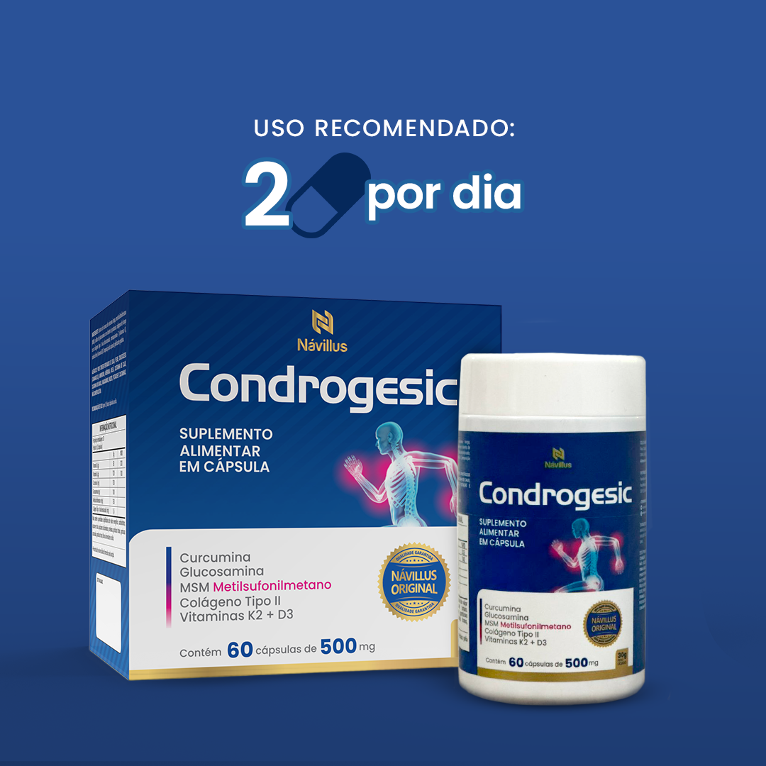 Condrogesic – Saúde Articular com Curcumina, Colágeno Tipo II e Vitaminas | 60 Cáps – Návillus