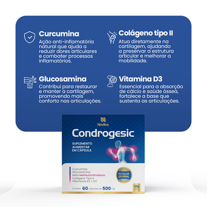 Condrogesic – Saúde Articular com Curcumina, Colágeno Tipo II e Vitaminas | 60 Cáps – Návillus