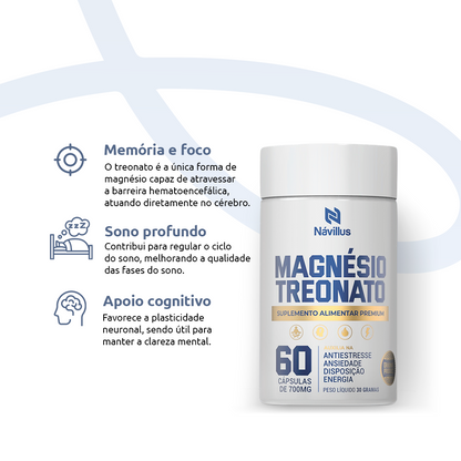 Magnésio Treonato 439mg – Suporte para Memória, Sono e Saúde Neurológica | 60 Cáps – Návillus