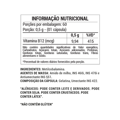 Vitamina B12 Metilcobalamina 9,94 mcg – Energia, Cérebro e Sistema Nervoso | 60 Cáps – Návillus